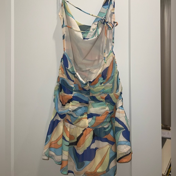 Ruby and Jenna mini open backed dress, multi-colored with rouche in front, XS - Picture 2 of 3
